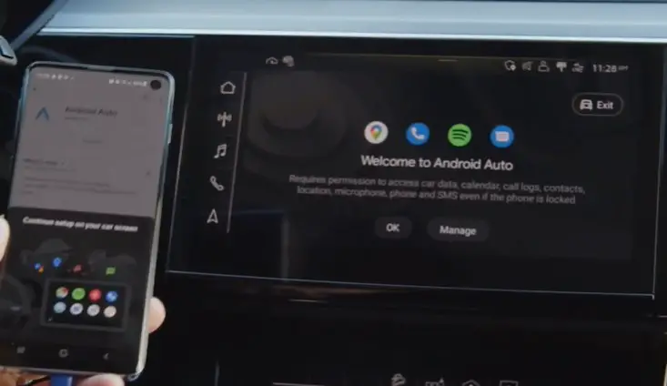 anroid auto connected on screen display car