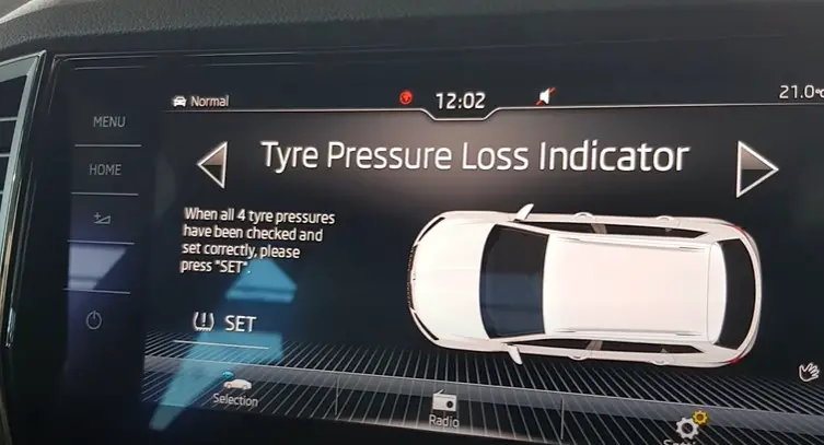 Skoda's tyre pressure loss indicator